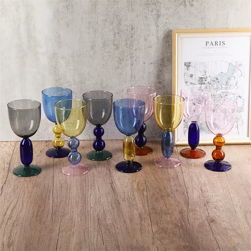 Creative Stained Glass Goblets Contrast Color Wine Glasses Ins Style Simple Home Wine Glasses Drink Cups