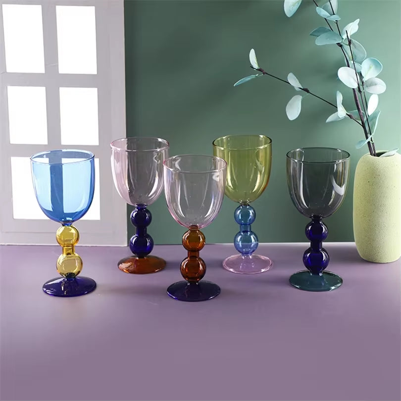 Creative Stained Glass Goblets Contrast Color Wine Glasses Ins Style Simple Home Wine Glasses Drink Cups