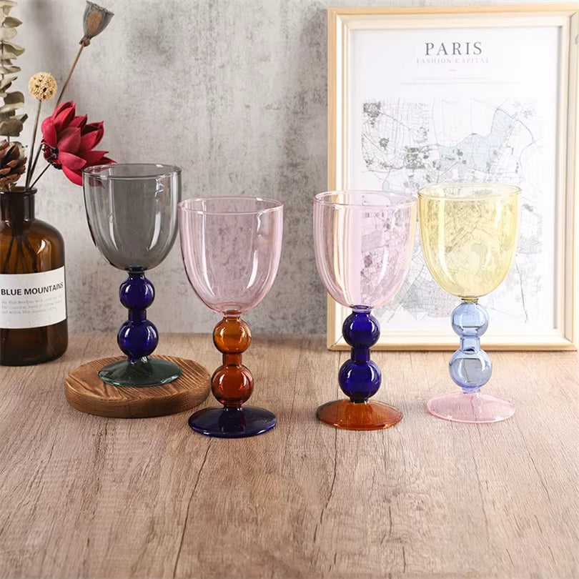 Creative Stained Glass Goblets Contrast Color Wine Glasses Ins Style Simple Home Wine Glasses Drink Cups
