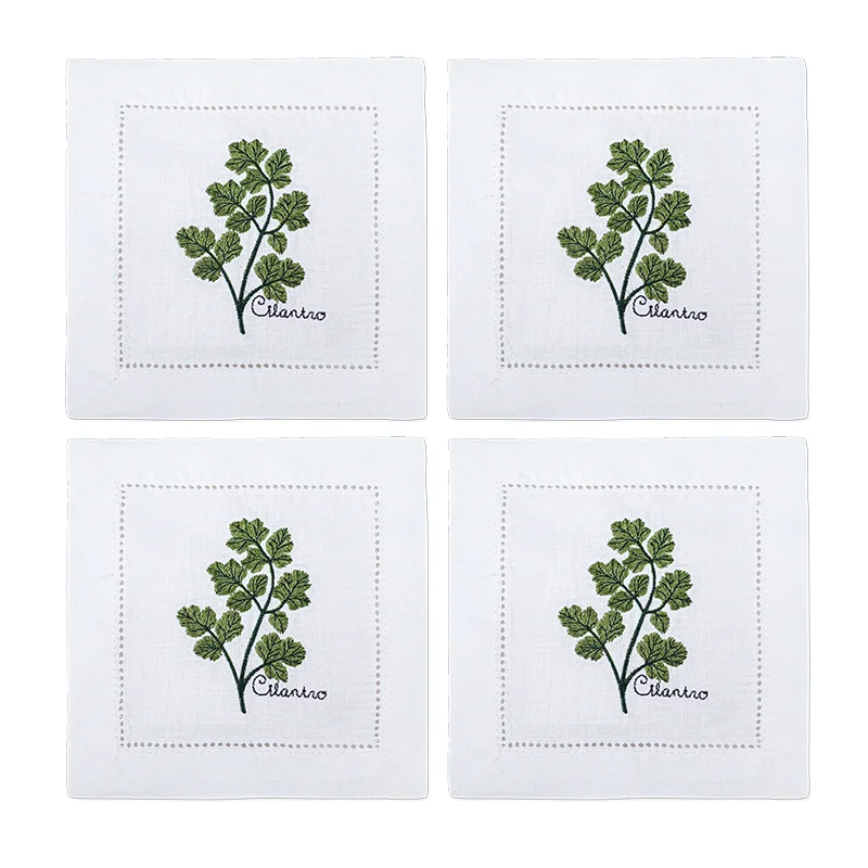 Embroidered Herb Cocktail Napkin