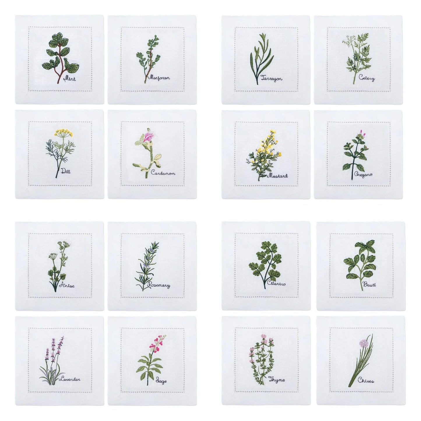 Embroidered Herb Cocktail Napkin
