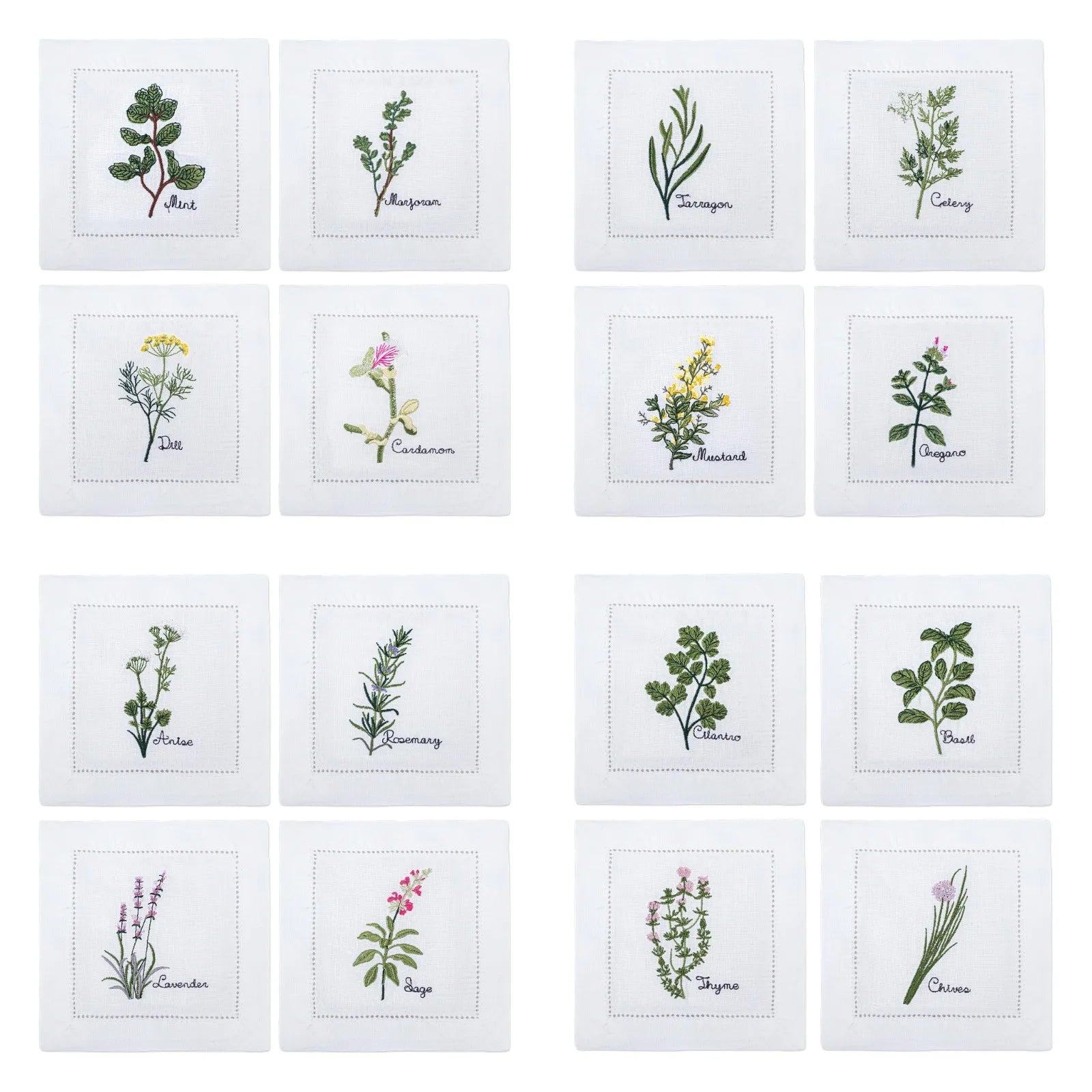 Embroidered Herb Cocktail Napkin