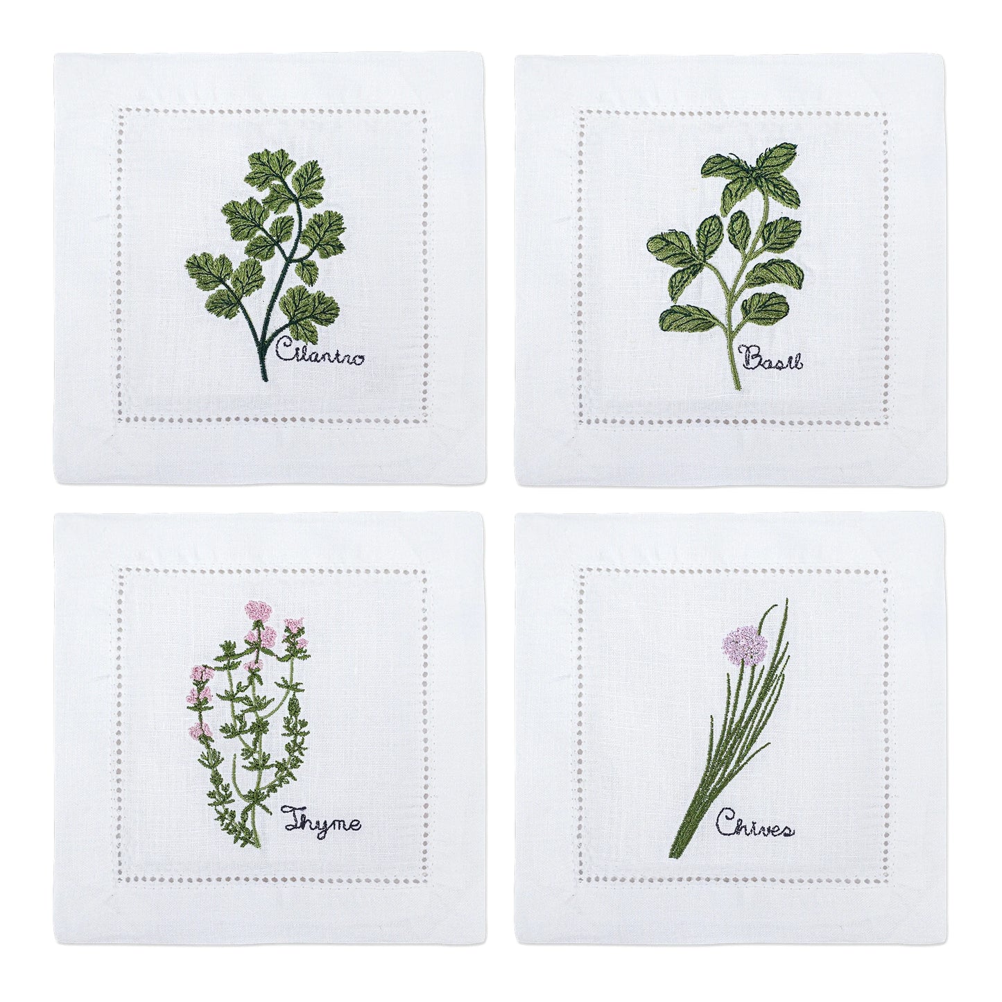 Embroidered Herb Cocktail Napkin
