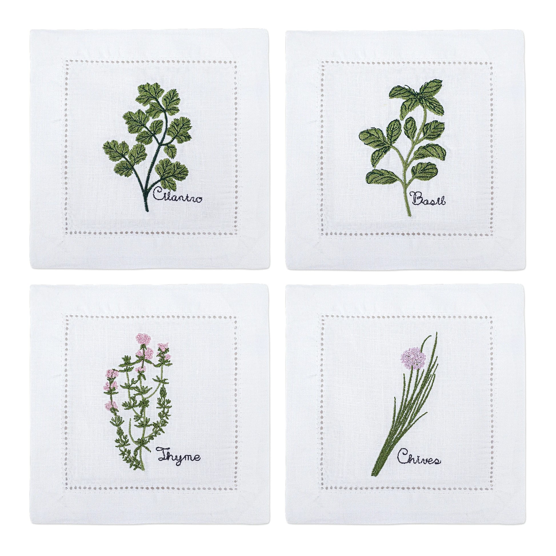 Embroidered Herb Cocktail Napkin