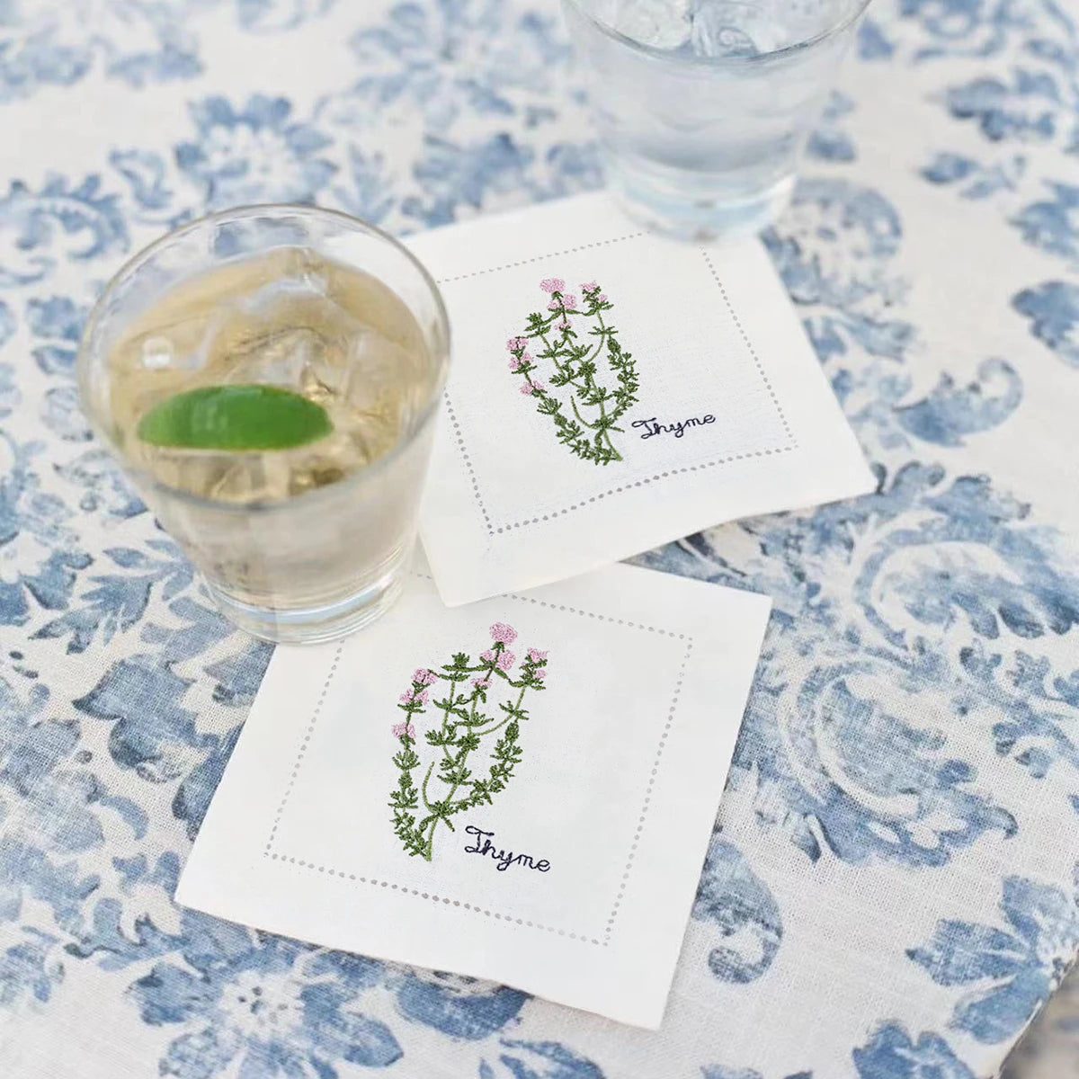 Embroidered Herb Cocktail Napkin