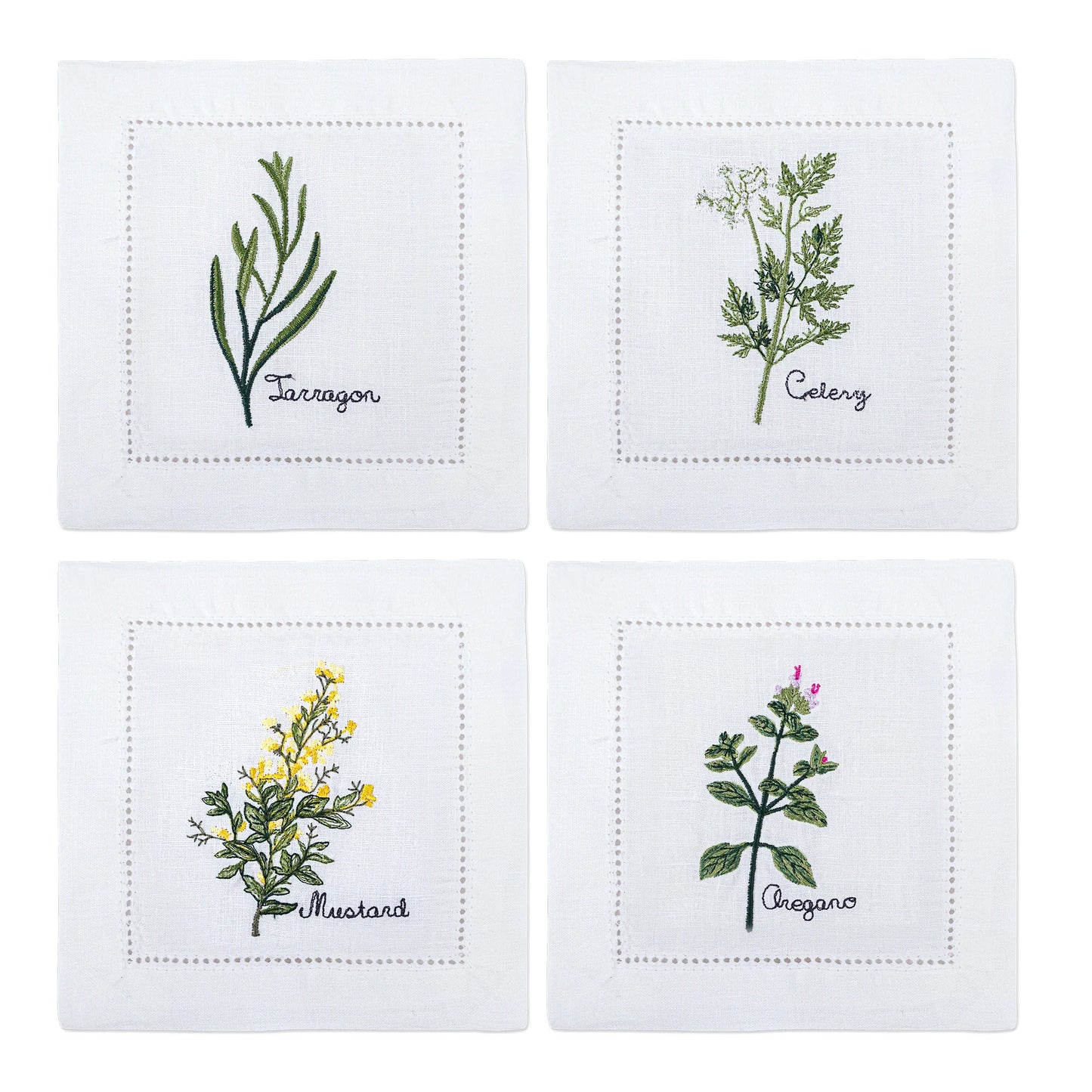 Embroidered Herb Cocktail Napkin