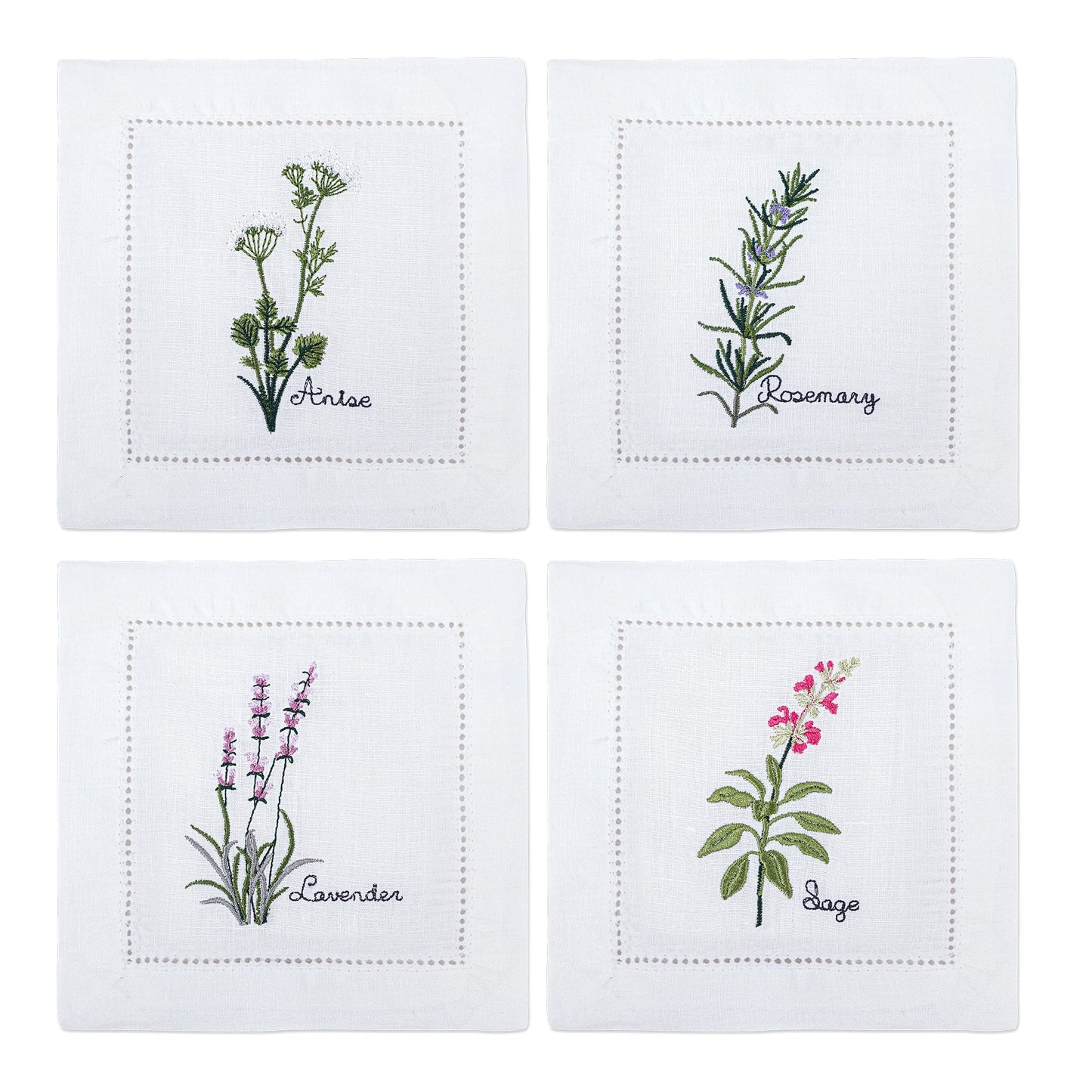 Embroidered Herb Cocktail Napkin
