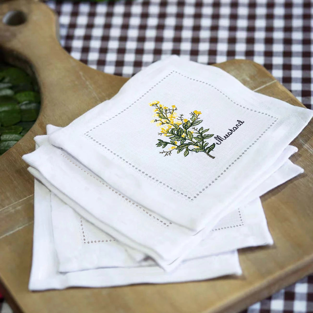 Embroidered Herb Cocktail Napkin