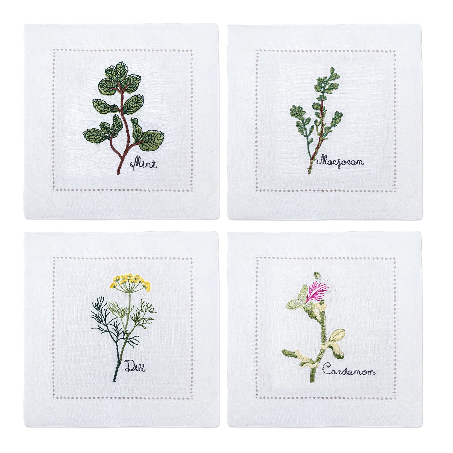 Embroidered Herb Cocktail Napkin
