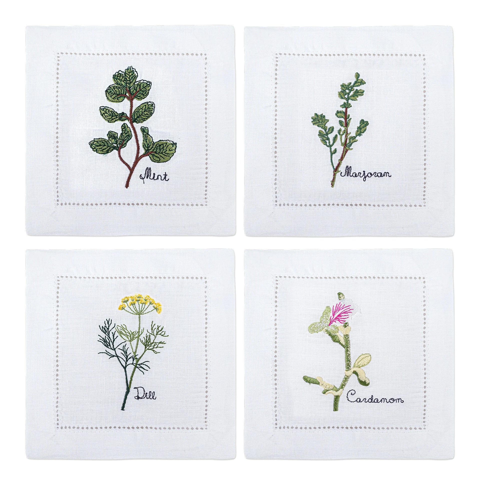 Embroidered Herb Cocktail Napkin