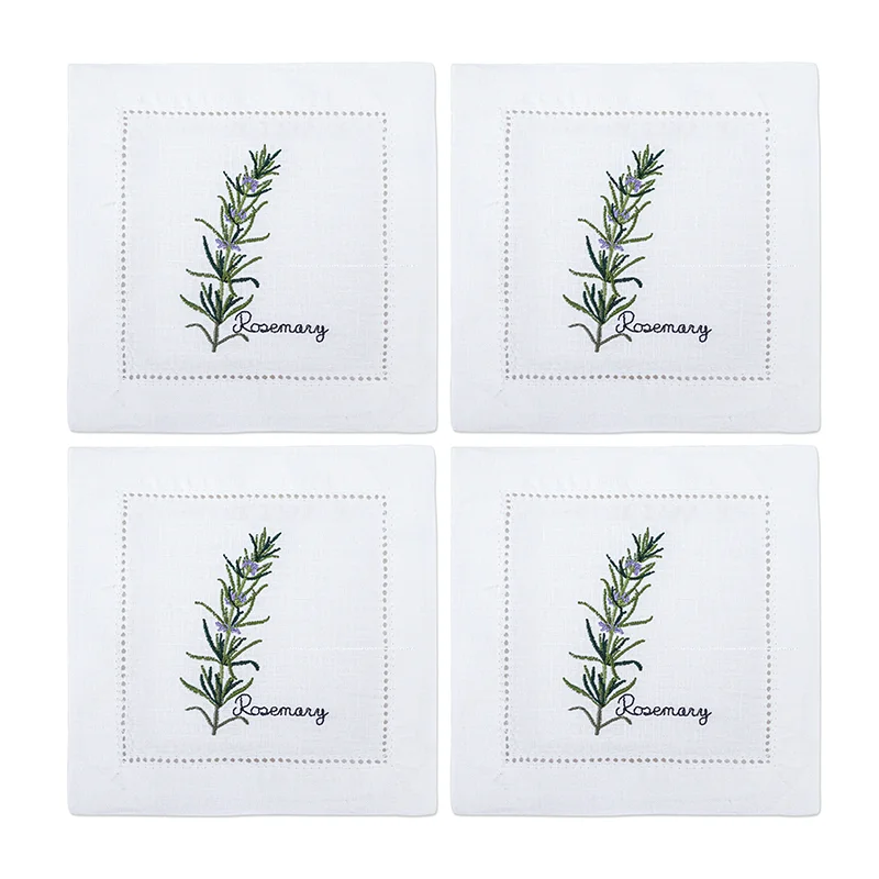 Embroidered Herb Cocktail Napkin