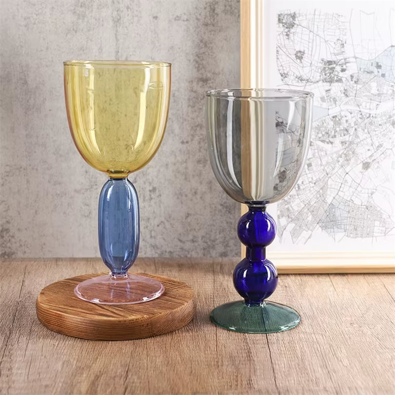 Creative Stained Glass Goblets Contrast Color Wine Glasses Ins Style Simple Home Wine Glasses Drink Cups